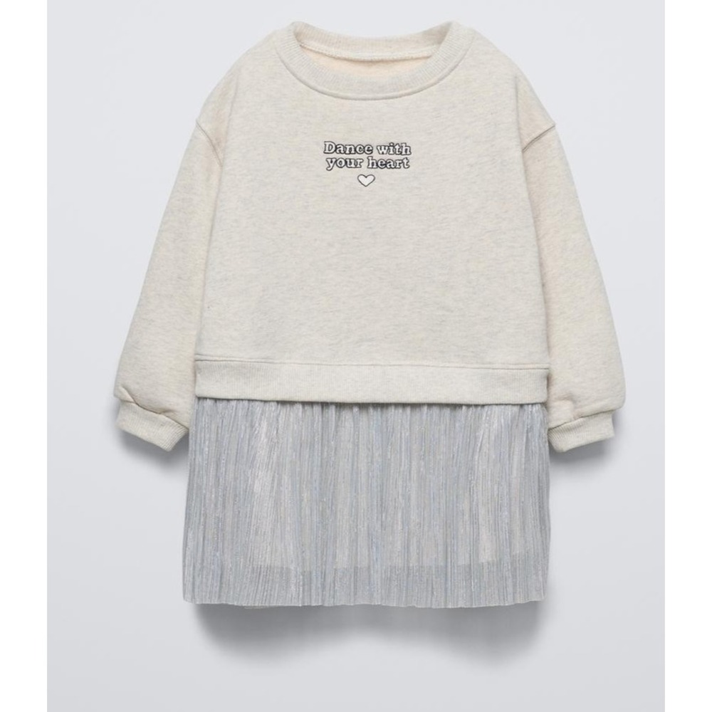 ZARA GIRLS DANCE WITH YOUR HEART COMBINATION DRESS GRAY SWEATSHIRT SILVER TUTU 6